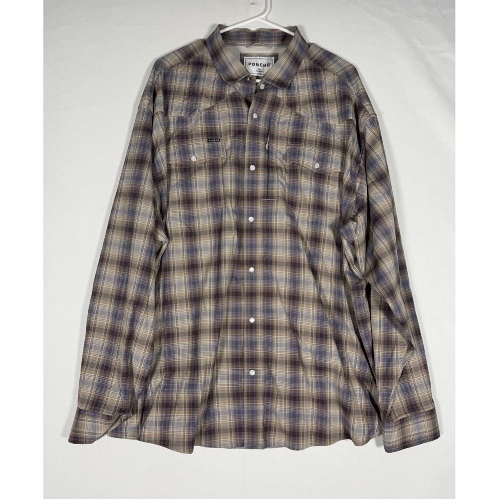 Poncho Muleshoe Long Sleeve Pearl Snap Shirt Mens 2XL Regular Fit Lightweight